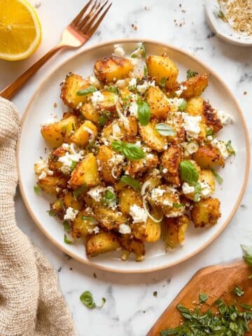 Baked Feta Potatoes with Roasted Garlic, Lemon, and Basil Recipe