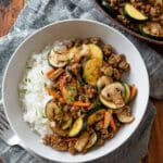 Ground Beef Stir Fry with Zucchini, Mushrooms, and Maple Soy Sauce Recipe