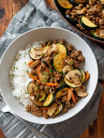 Ground Beef Stir Fry with Zucchini, Mushrooms, and Maple Soy Sauce Recipe