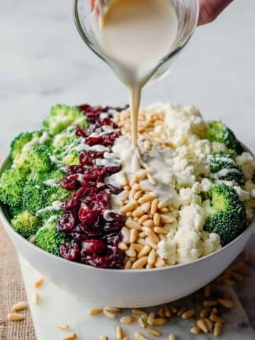 Broccoli Cauliflower Salad with Cranberries, Toasted Nuts, and Honey Lemon Dressing Recipe