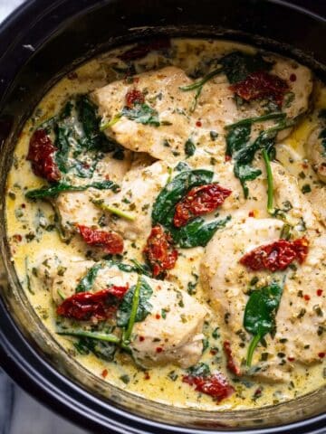 Crockpot Tuscan Chicken with Sun-Dried Tomatoes and Spinach Recipe