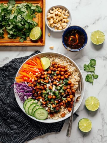 Crispy Miso Chickpea Bowls with Garlic Sesame Dressing Recipe