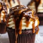 Chocolate Caramel Cupcakes with Caramel Buttercream and Chocolate Ganache Drizzle Recipe