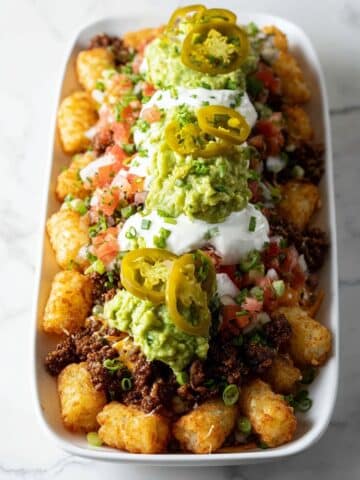 Loaded Tater Tot Nachos with Taco Beef and Queso Recipe