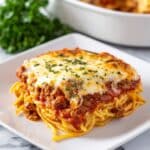 Spaghetti Pie with Cream Cheese Ricotta Layer and Melted Mozzarella Recipe