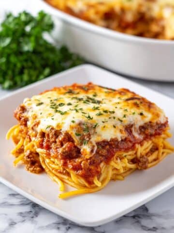 Spaghetti Pie with Cream Cheese Ricotta Layer and Melted Mozzarella Recipe