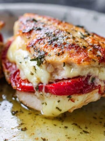 Tuscan Stuffed Chicken with Roasted Red Peppers, Provolone, and Spinach Recipe