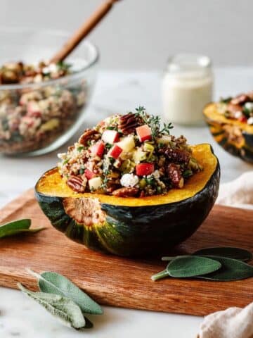 Stuffed Acorn Squash with Mushrooms, Apple, Cranberries, and Feta Recipe