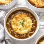 Vegan French Onion Soup with Baguette and Melted Cheese Recipe