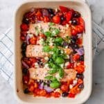 Baked Feta Salmon with Cherry Tomatoes and Olives Recipe