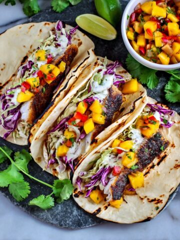Mahi Mahi Tacos with Cilantro Lime Crema and Mango Chutney Recipe