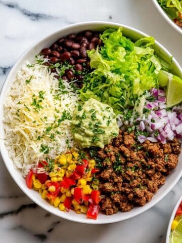 Ground Beef Burrito Bowl with Cilantro Lime Rice Recipe