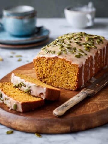 Vegan Pumpkin Bread with Cream Cheese Icing and Maple Tahini Drizzle Recipe