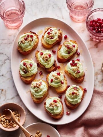 Whipped Ricotta Avocado Crostini with Walnuts and Pomegranate Recipe