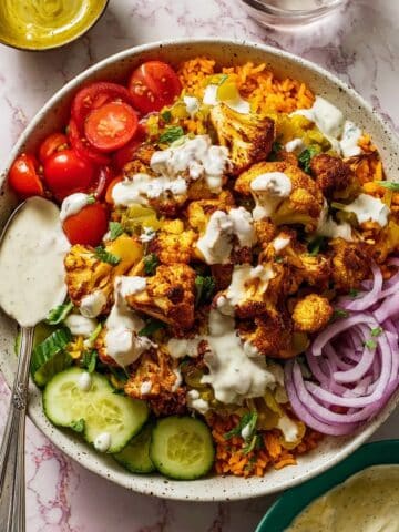 Chicken Shawarma Crispy Rice Salad with Lemon-Tahini Dressing Recipe
