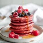 Pink Beet Pancakes with Berries and Maple Syrup Recipe