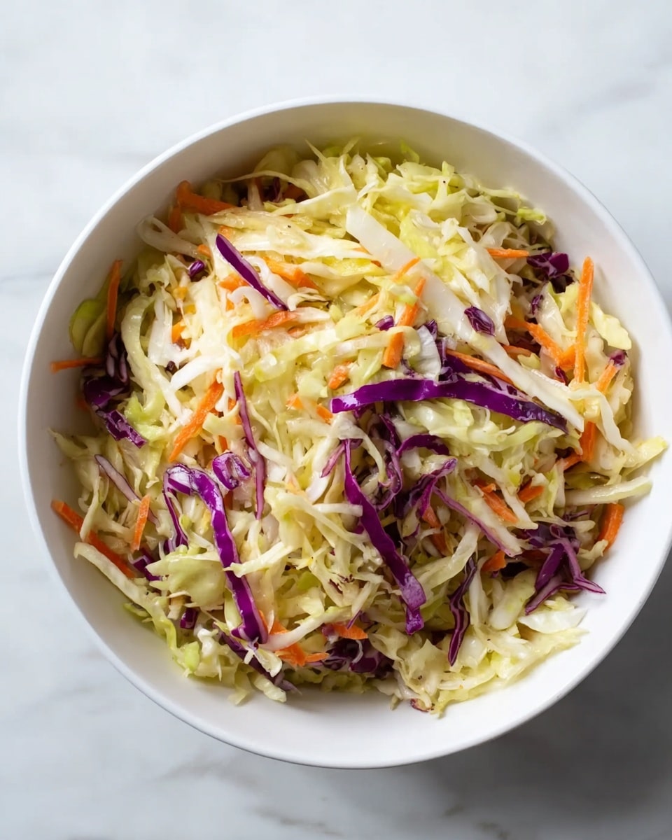 A white bowl filled with a mix of shredded vegetables, including light green cabbage, purple cabbage, and orange carrots, all finely shredded and evenly spread. The colors are bright and fresh, with the light green cabbage forming the base layer, topped with strands of purple cabbage and thin strips of orange carrot. The texture looks crisp and slightly moist, with thin, delicate shreds piled loosely in the bowl. The bowl sits on a white marbled surface, giving a clean and fresh look to the setup. photo taken with an iphone --ar 4:5 --v 7