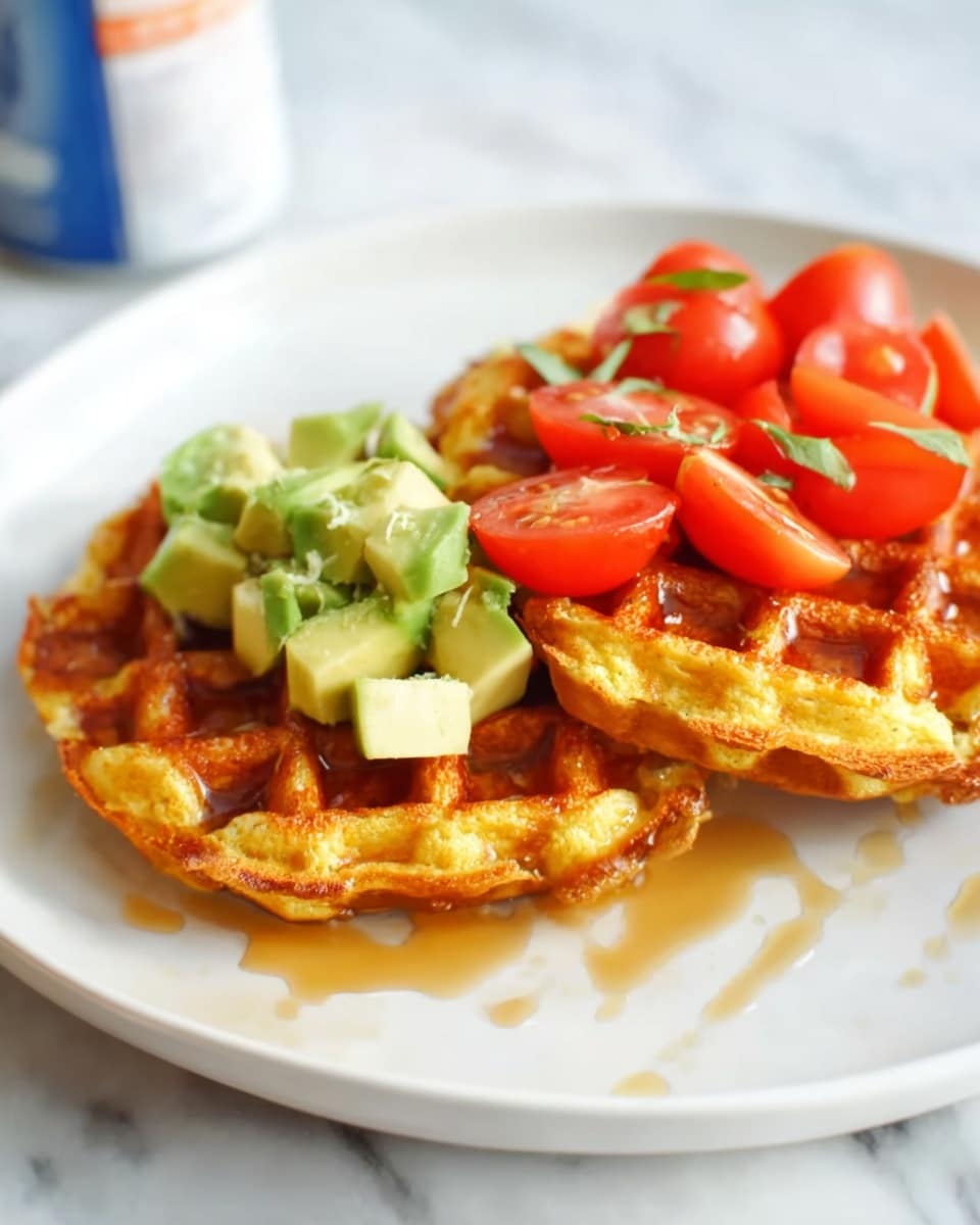 Tuna Waffles with Cherry Tomato and Avocado Topping Recipe - Recipe Image