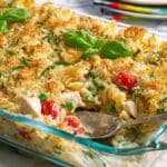 Chicken Primavera Pasta Bake with Peas, Asparagus, Spinach, and Crispy Panko Topping Recipe