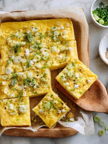 Sheet Pan Eggs with Cottage Cheese, Feta, and Fresh Herbs Recipe