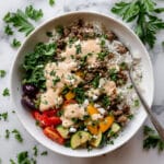 Mediterranean Ground Beef Bowls with Lemon Tahini Sauce Recipe