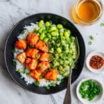 Honey Salmon Rice Bowls with Edamame, Cucumber, and Spicy Sriracha Mayo Recipe